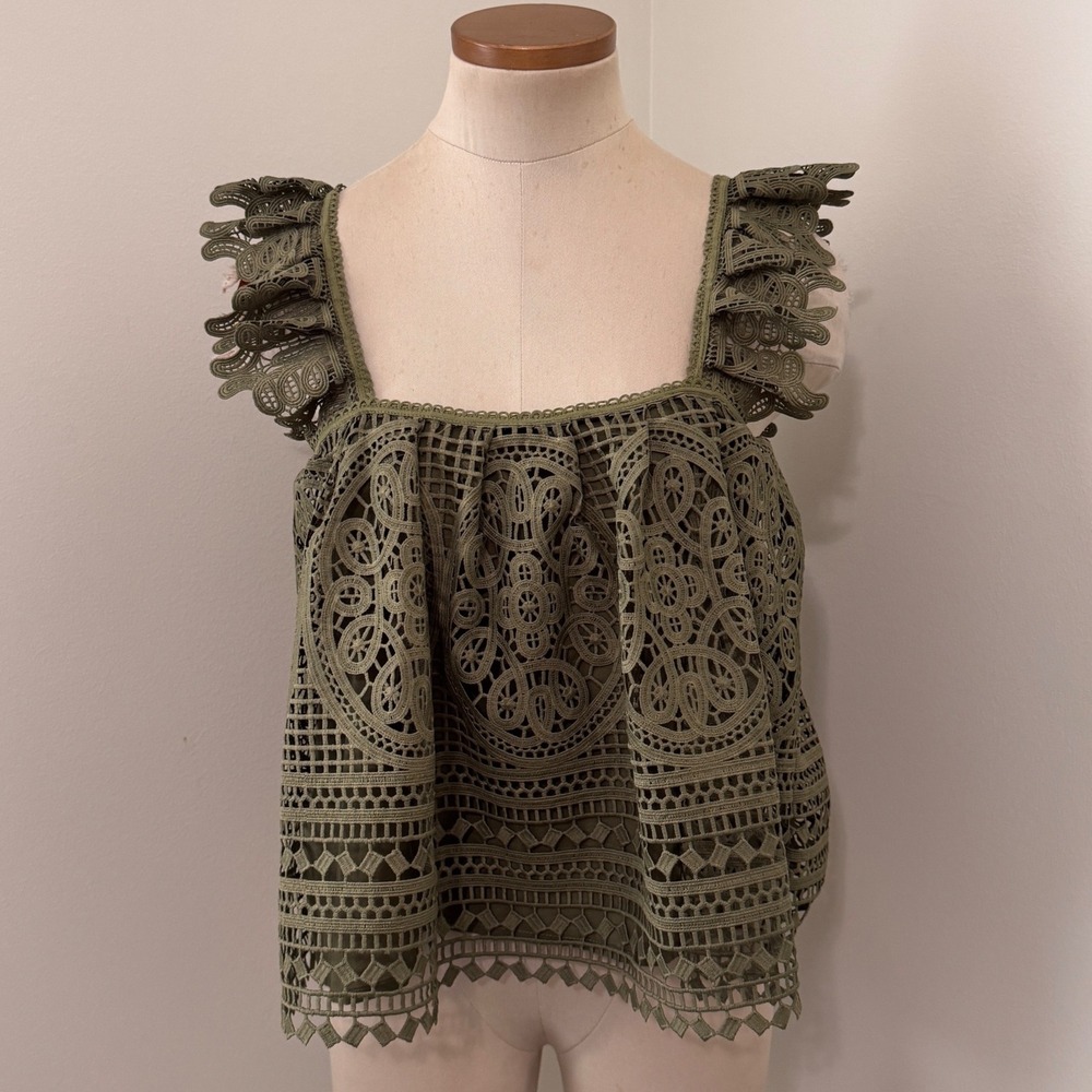 Olive Green Lace Eyelet Tank Top